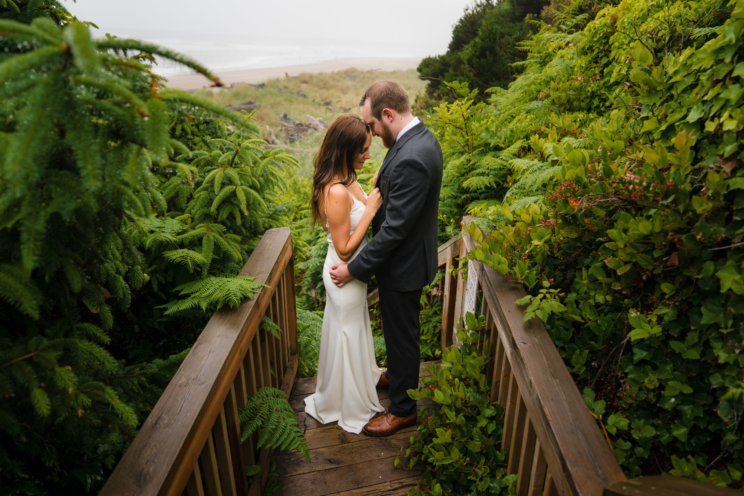 Portraits of the couple during their oregon coast elopement