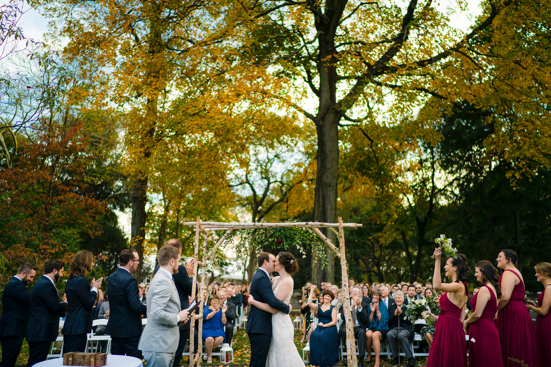 Outdoor wedding ceremony at Bertrams Garden near Philadelphia