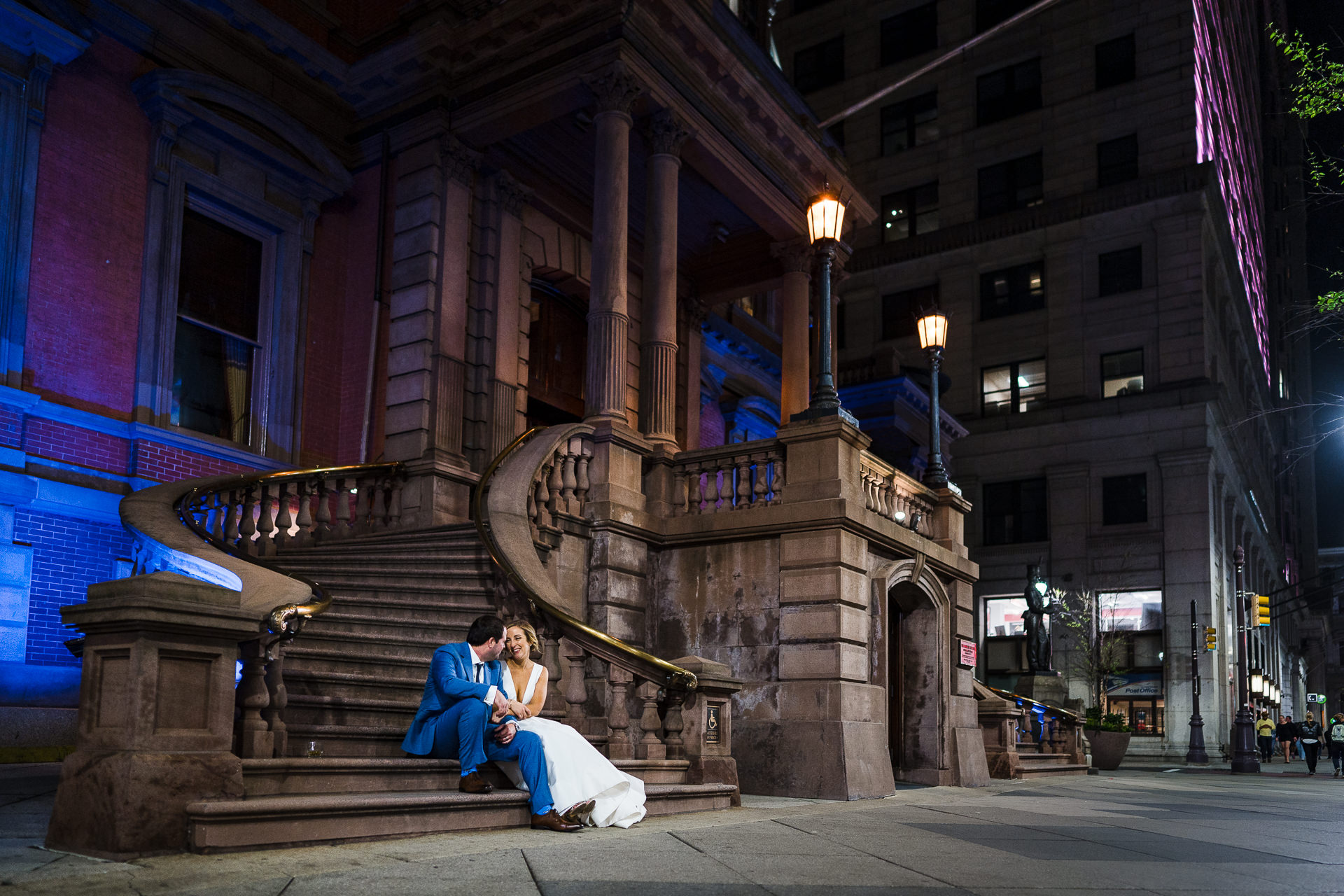 Night wedding portrait at the Union League of Philadelphia